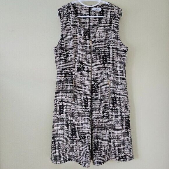 Calvin Klein Dress Womens 14 Multicolor Stretch Midi A Line Zip Front Sleeveless - Picture 1 of 14